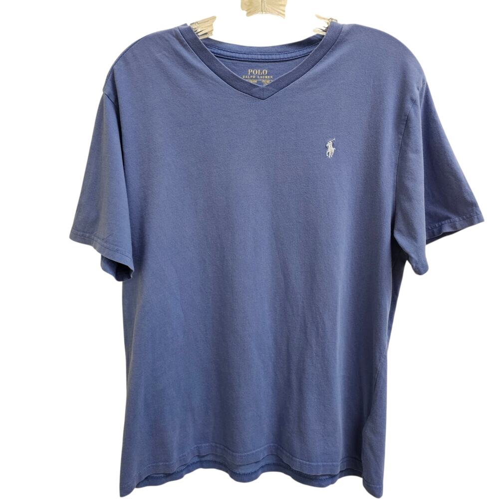 Polo Ralph Lauren Blue  V-Neck Tee Shirt with White Pony Boys Size XL (18-20)